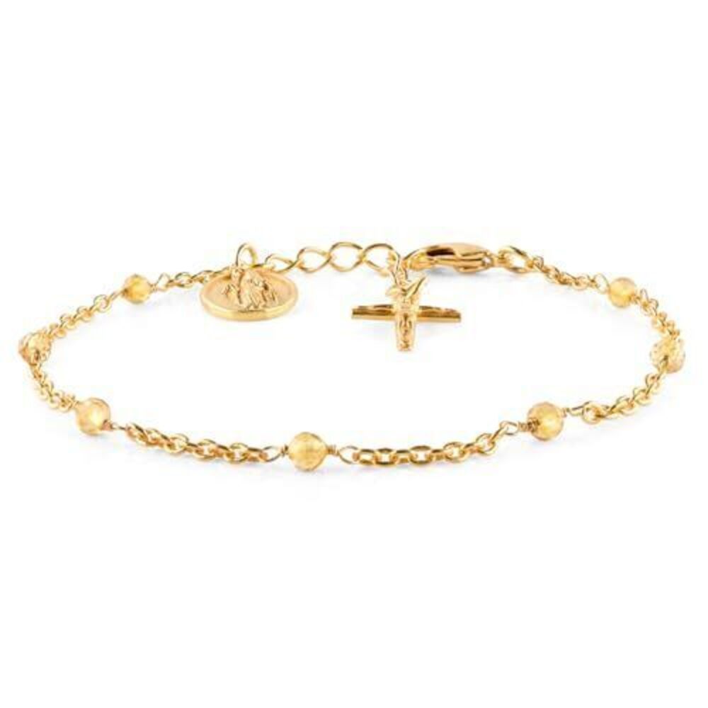6896 Citrine Bracelet , 18K Gold Plated Beaded 8 Inch Chain, Virgin Mary &